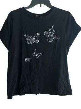 Black Butterfly Rhinestone Short Sleeve Top